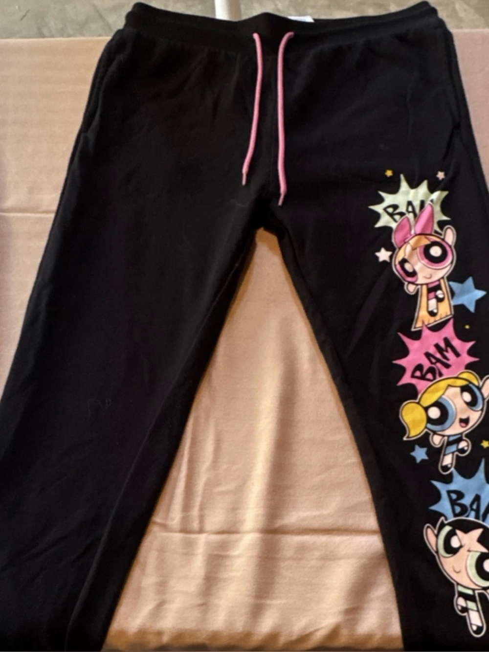 Cartoon Network‎ Black Joggers with Pink Drawstring and Powerpuff Girls Art